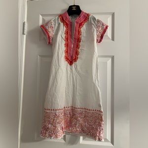 Sulu Collection embroidered size P white pink orange cover up tunic dress EUC